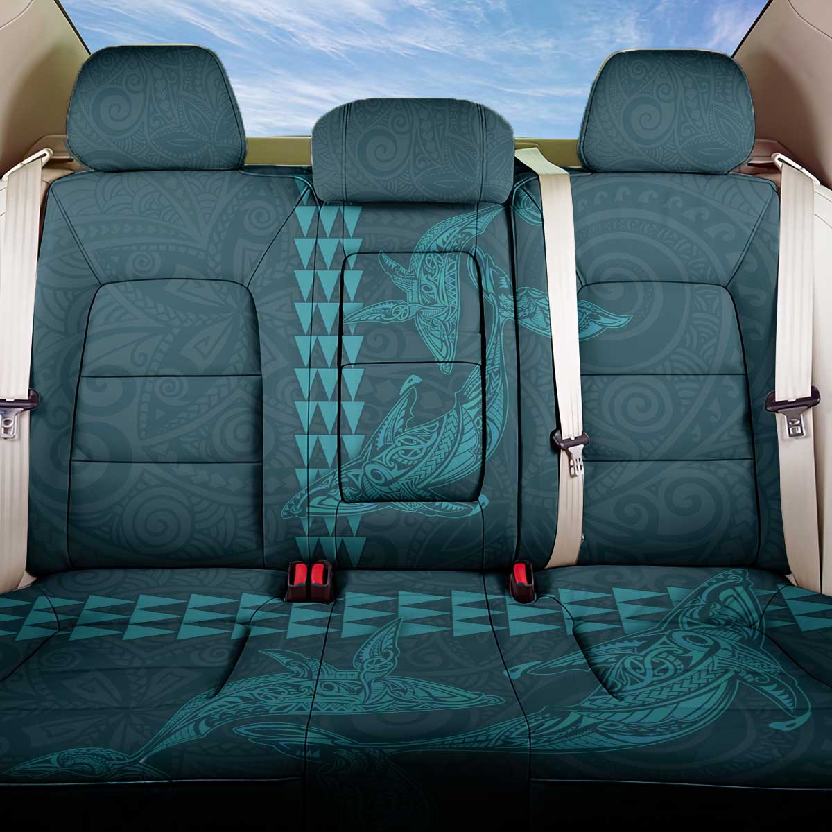 Aloha Hawaii Whale Kakau and Polynesian Tattoo Back Car Seat Cover Turquoise Color