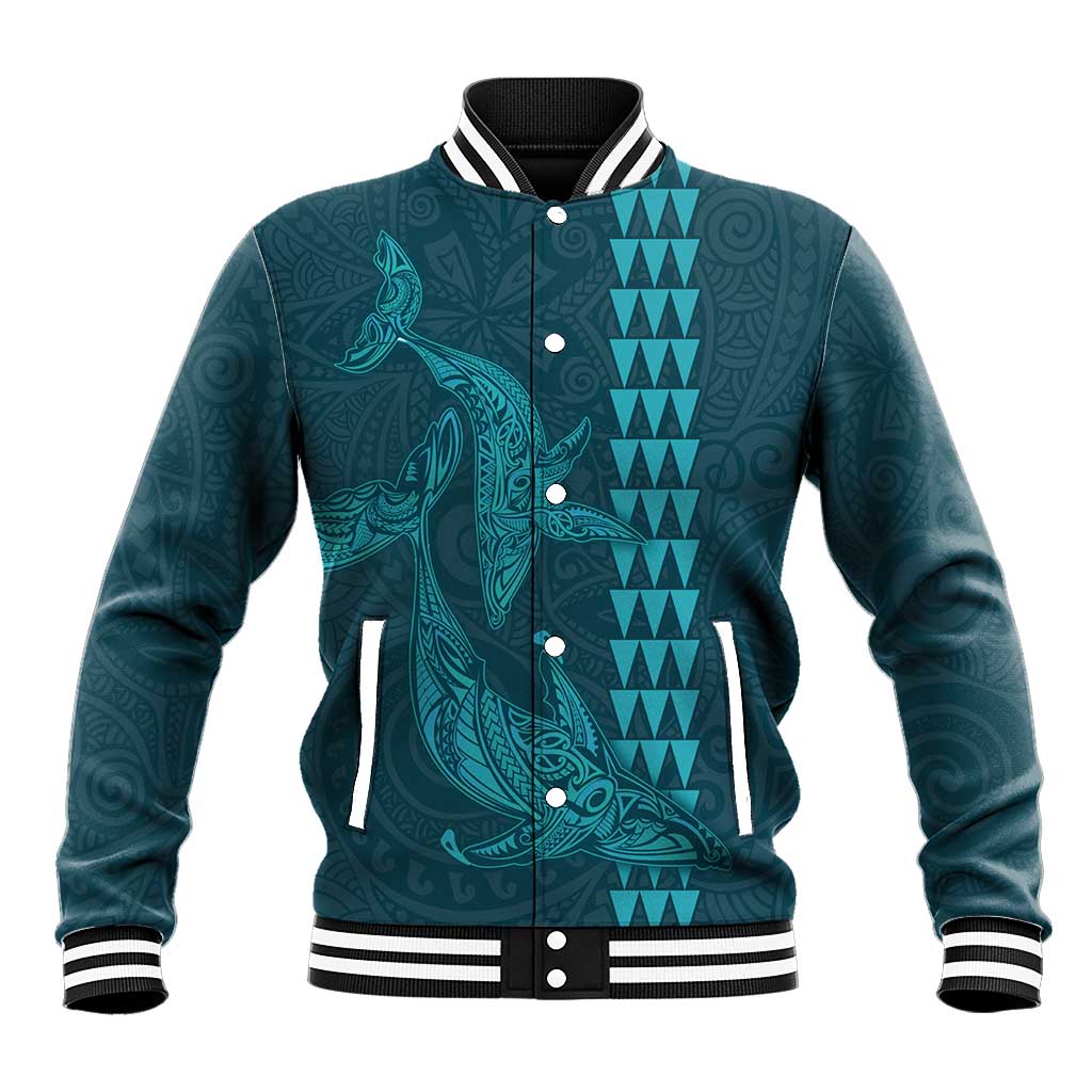 Aloha Hawaii Whale Kakau and Polynesian Tattoo Baseball Jacket Turquoise Color LT03 Unisex Turquoise - Polynesian Pride