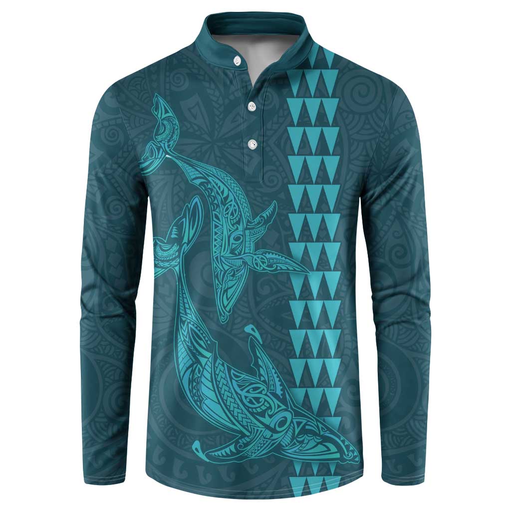 Aloha Hawaii Whale Kakau and Polynesian Tattoo Button Sweatshirt Turquoise Color LT03 Turquoise - Polynesian Pride