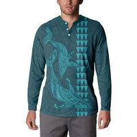 Aloha Hawaii Whale Kakau and Polynesian Tattoo Button Sweatshirt Turquoise Color LT03 - Polynesian Pride