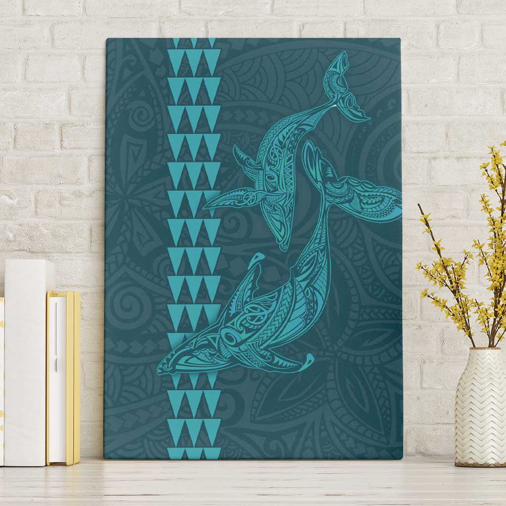 Aloha Hawaii Whale Kakau and Polynesian Tattoo Canvas Wall Art Turquoise Color LT03 Without Frame Turquoise - Polynesian Pride