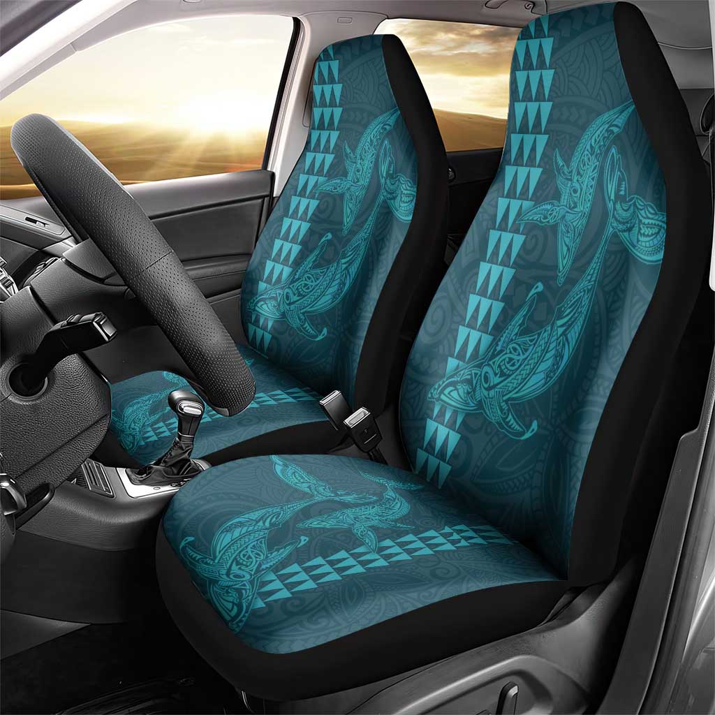 Aloha Hawaii Whale Kakau and Polynesian Tattoo Car Seat Cover Turquoise Color