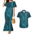 Aloha Hawaii Whale Kakau and Polynesian Tattoo Couples Matching Mermaid Dress and Hawaiian Shirt Turquoise Color