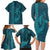 Aloha Hawaii Whale Kakau and Polynesian Tattoo Family Matching Long Sleeve Bodycon Dress and Hawaiian Shirt Turquoise Color