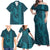 Aloha Hawaii Whale Kakau and Polynesian Tattoo Family Matching Off Shoulder Maxi Dress and Hawaiian Shirt Turquoise Color