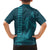 Aloha Hawaii Whale Kakau and Polynesian Tattoo Family Matching Off Shoulder Short Dress and Hawaiian Shirt Turquoise Color