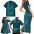 Aloha Hawaii Whale Kakau and Polynesian Tattoo Family Matching Short Sleeve Bodycon Dress and Hawaiian Shirt Turquoise Color