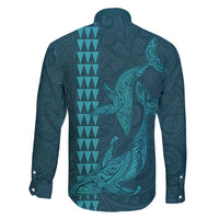 Aloha Hawaii Whale Kakau and Polynesian Tattoo Family Matching Tank Maxi Dress and Hawaiian Shirt Turquoise Color