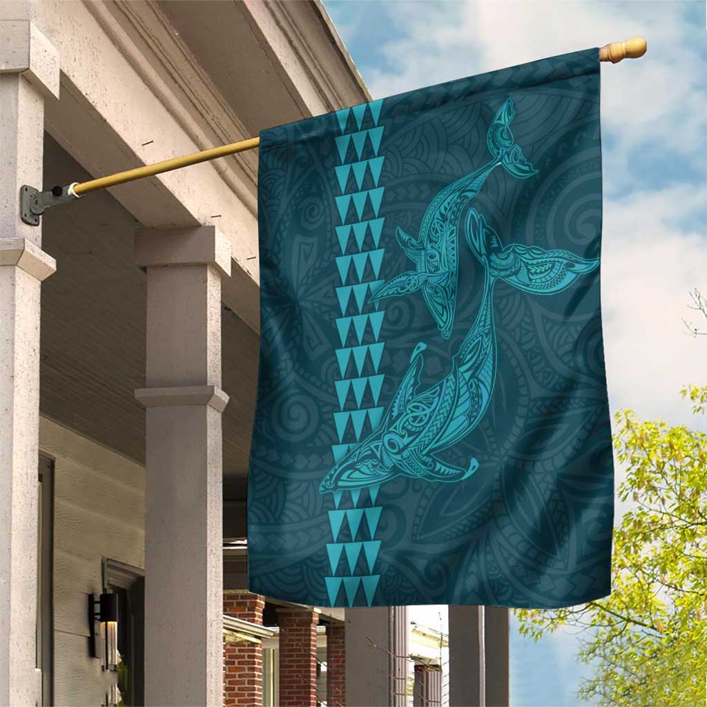 Aloha Hawaii Whale Kakau and Polynesian Tattoo Garden Flag Turquoise Color LT03 House Flag Turquoise - Polynesian Pride