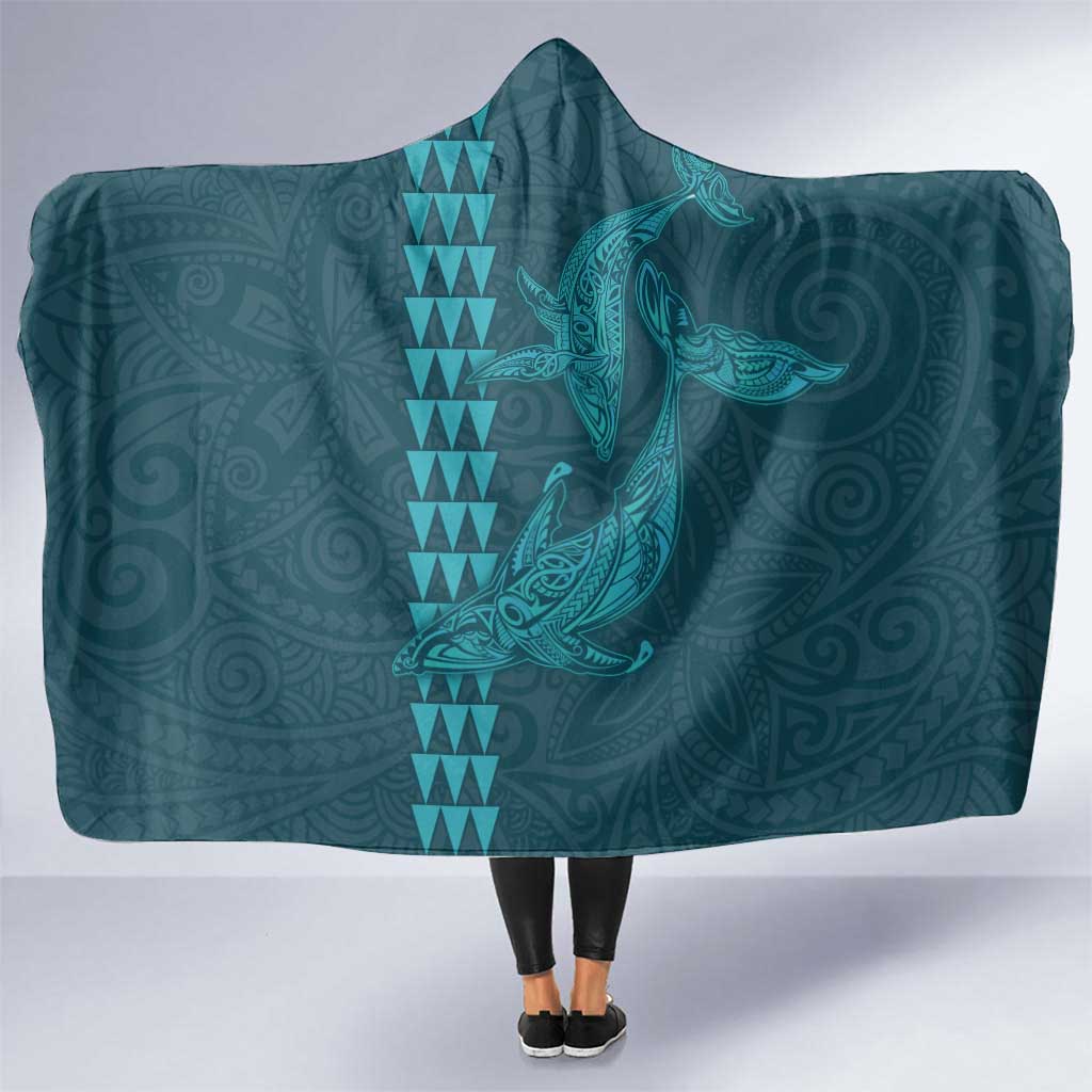 Aloha Hawaii Whale Kakau and Polynesian Tattoo Hooded Blanket Turquoise Color LT03 One Size Turquoise - Polynesian Pride
