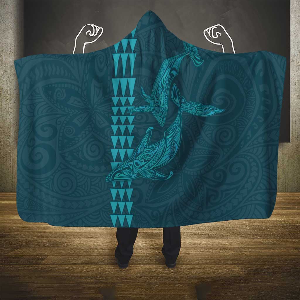 Aloha Hawaii Whale Kakau and Polynesian Tattoo Hooded Blanket Turquoise Color LT03 - Polynesian Pride