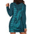 Aloha Hawaii Whale Kakau and Polynesian Tattoo Hoodie Dress Turquoise Color