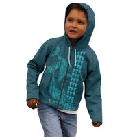 Aloha Hawaii Whale Kakau and Polynesian Tattoo Kid Hoodie Turquoise Color