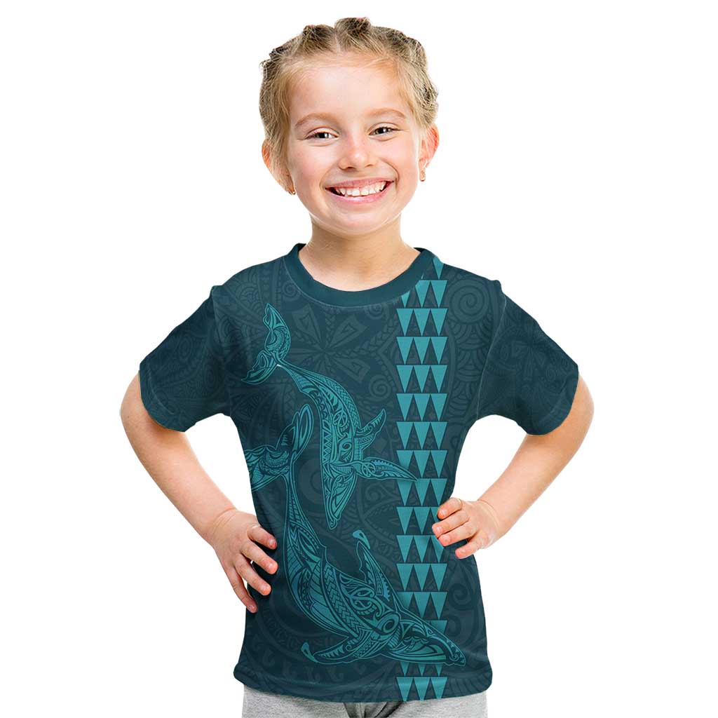 Aloha Hawaii Whale Kakau and Polynesian Tattoo Kid T Shirt Turquoise Color