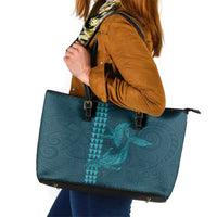 Aloha Hawaii Whale Kakau and Polynesian Tattoo Leather Tote Bag Turquoise Color LT03 Turquoise - Polynesian Pride
