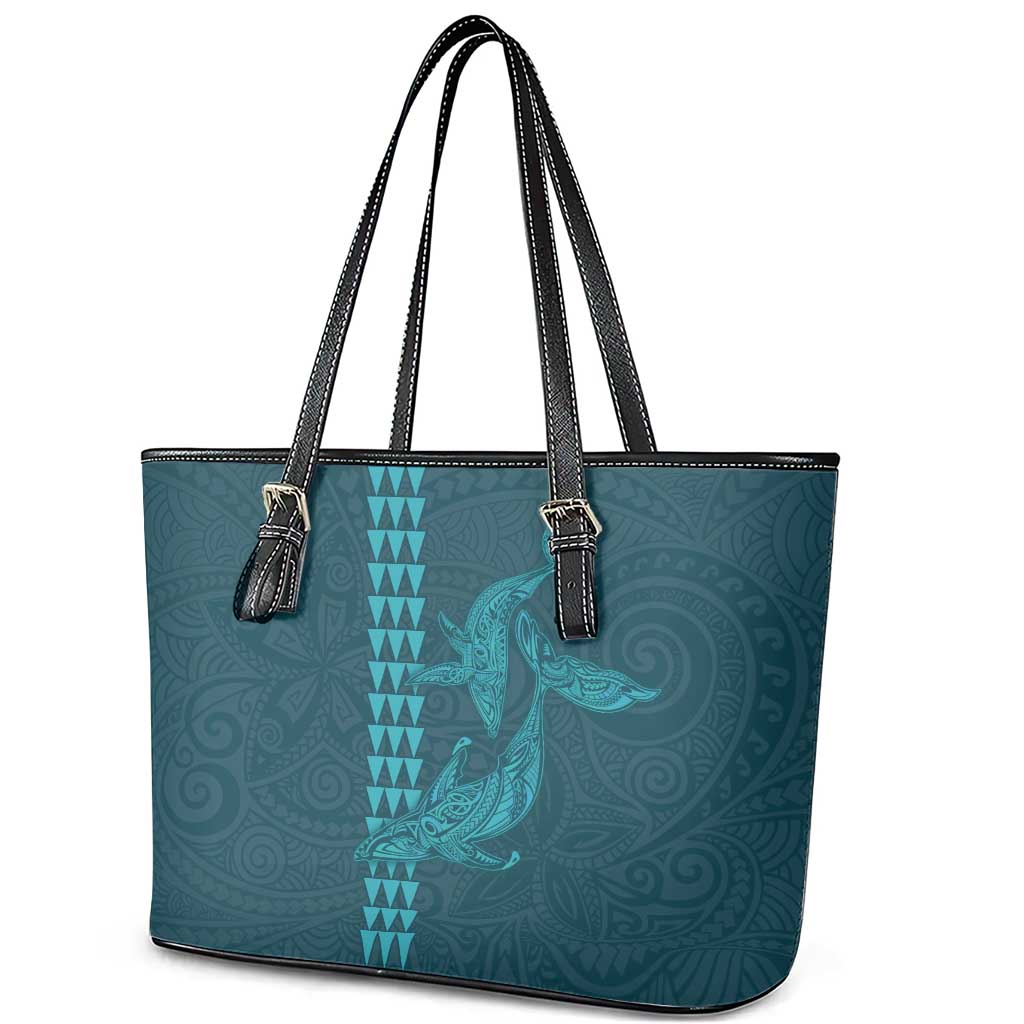 Aloha Hawaii Whale Kakau and Polynesian Tattoo Leather Tote Bag Turquoise Color LT03 - Polynesian Pride