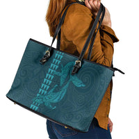 Aloha Hawaii Whale Kakau and Polynesian Tattoo Leather Tote Bag Turquoise Color LT03 - Polynesian Pride