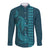 Aloha Hawaii Whale Kakau and Polynesian Tattoo Long Sleeve Button Shirt Turquoise Color