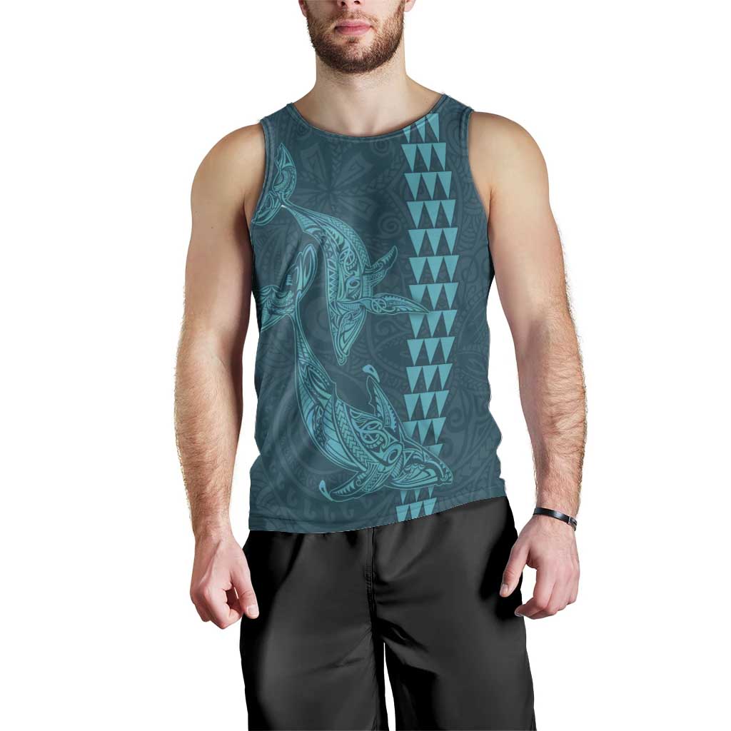 Aloha Hawaii Whale Kakau and Polynesian Tattoo Men Tank Top Turquoise Color LT03 - Polynesian Pride