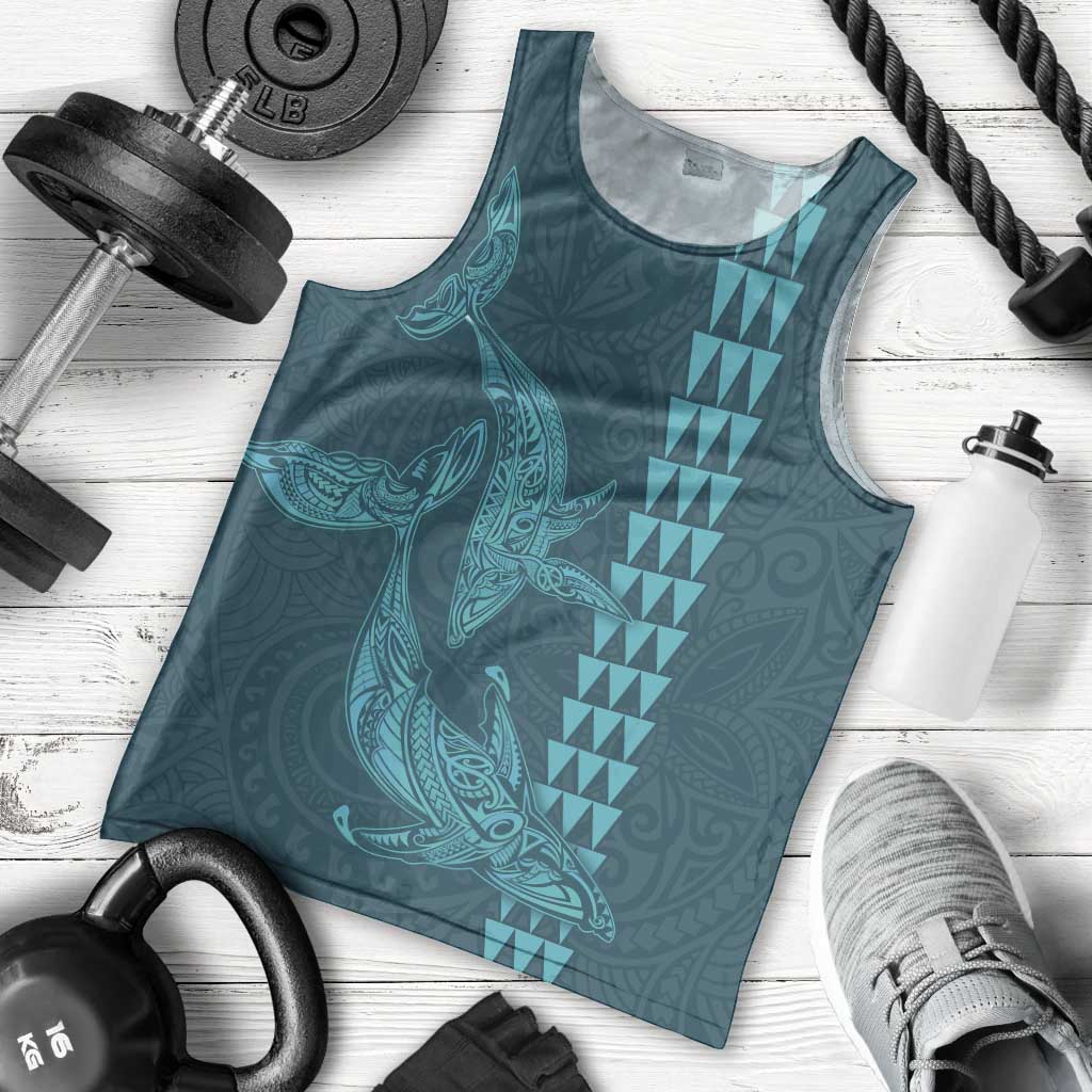 Aloha Hawaii Whale Kakau and Polynesian Tattoo Men Tank Top Turquoise Color LT03 - Polynesian Pride