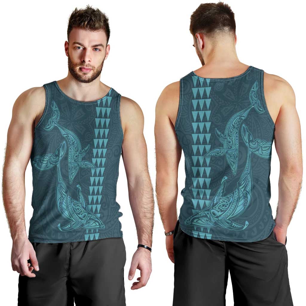 Aloha Hawaii Whale Kakau and Polynesian Tattoo Men Tank Top Turquoise Color LT03 - Polynesian Pride