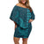 Aloha Hawaii Whale Kakau and Polynesian Tattoo Off Shoulder Short Dress Turquoise Color