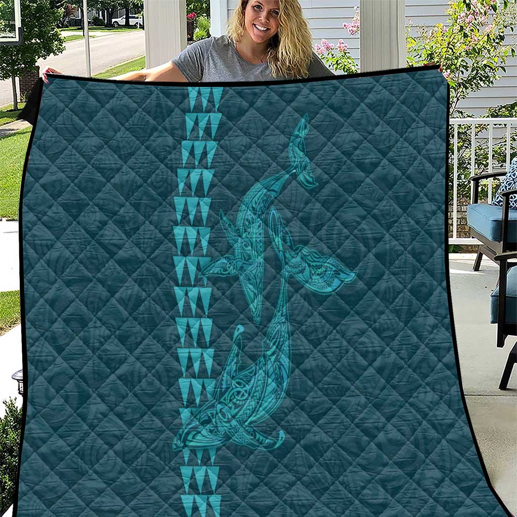 Aloha Hawaii Whale Kakau and Polynesian Tattoo Quilt Turquoise Color