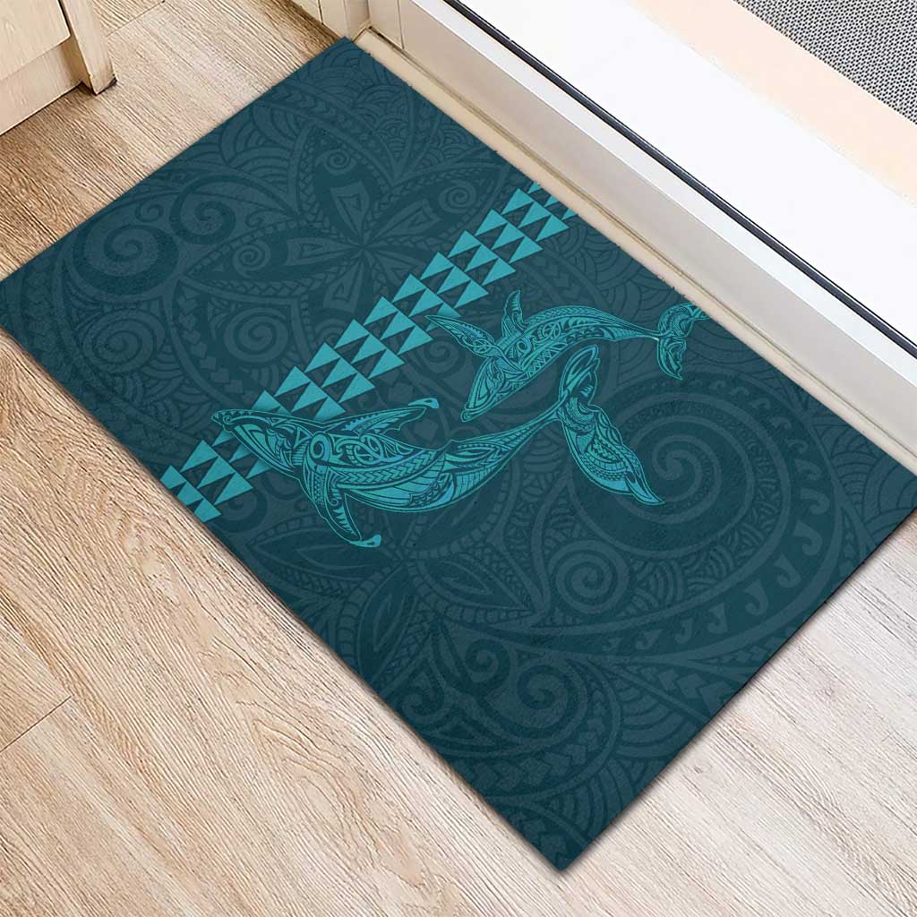 Aloha Hawaii Whale Kakau and Polynesian Tattoo Rubber Doormat Turquoise Color LT03 - Polynesian Pride