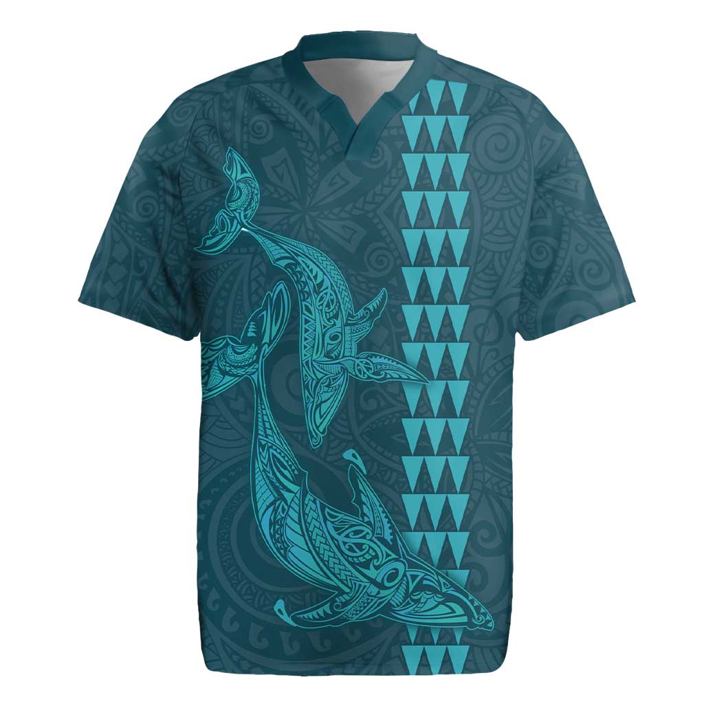 Aloha Hawaii Whale Kakau and Polynesian Tattoo Rugby Jersey Turquoise Color LT03 Turquoise - Polynesian Pride
