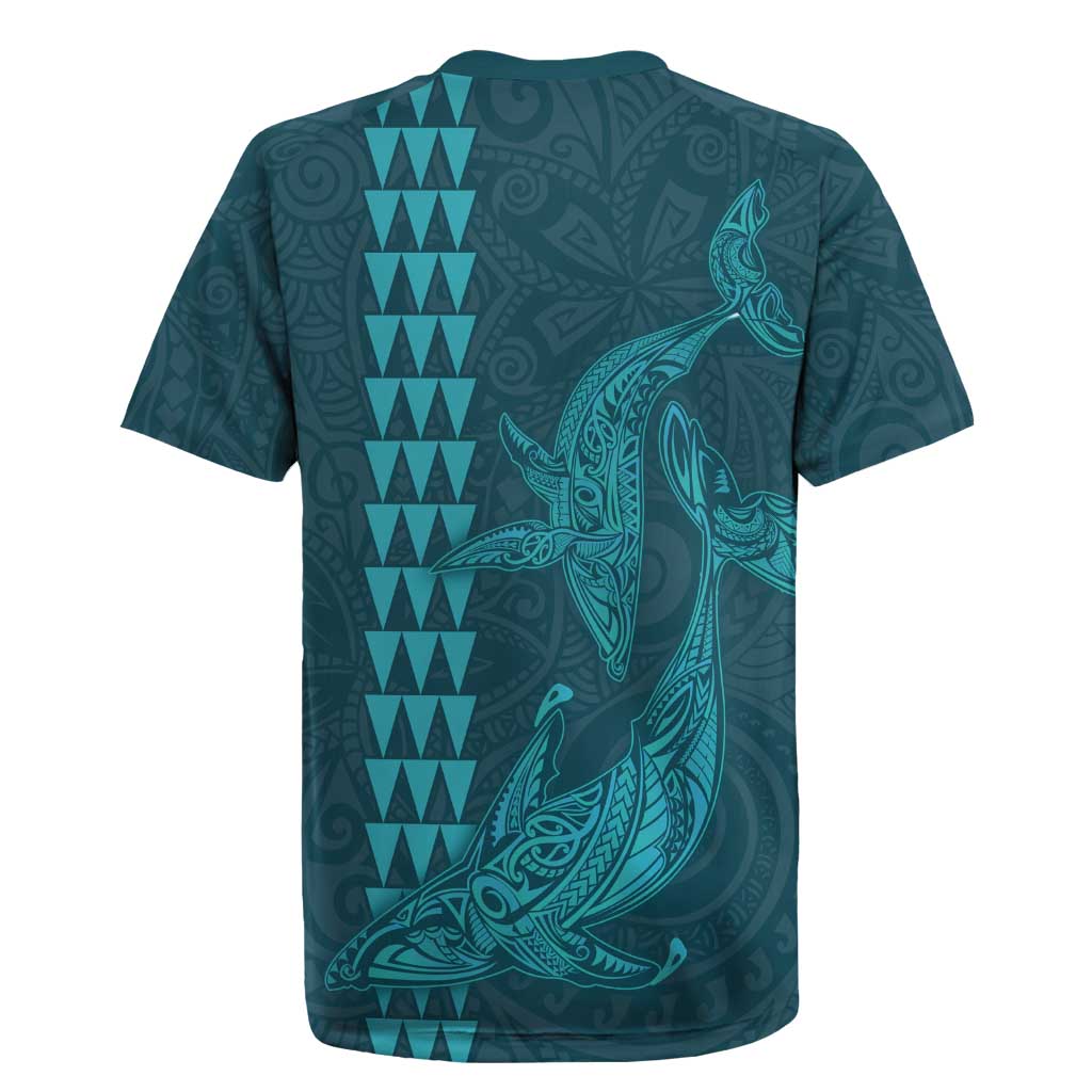 Aloha Hawaii Whale Kakau and Polynesian Tattoo Rugby Jersey Turquoise Color LT03 - Polynesian Pride