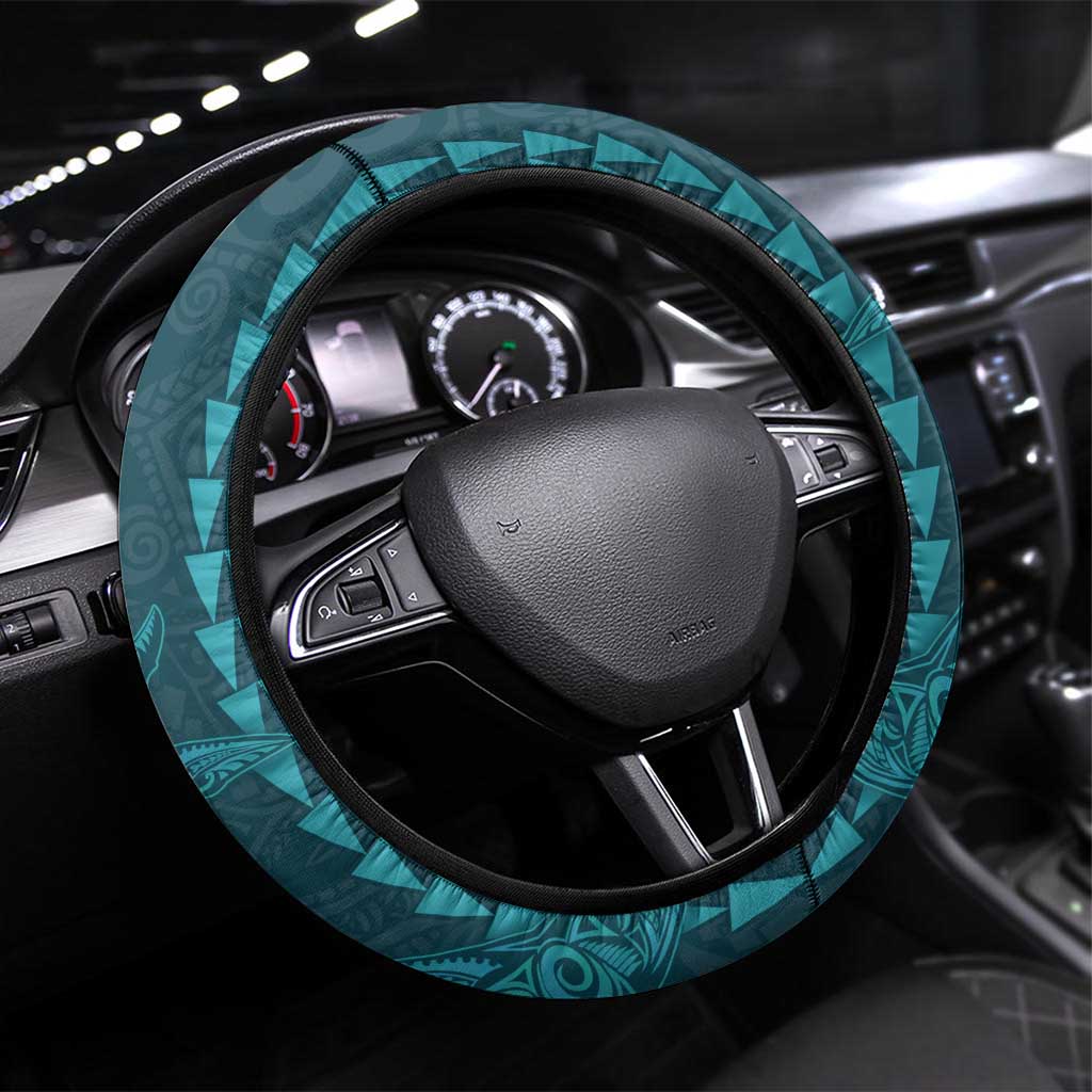 Aloha Hawaii Whale Kakau and Polynesian Tattoo Steering Wheel Cover Turquoise Color