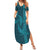 Aloha Hawaii Whale Kakau and Polynesian Tattoo Summer Maxi Dress Turquoise Color