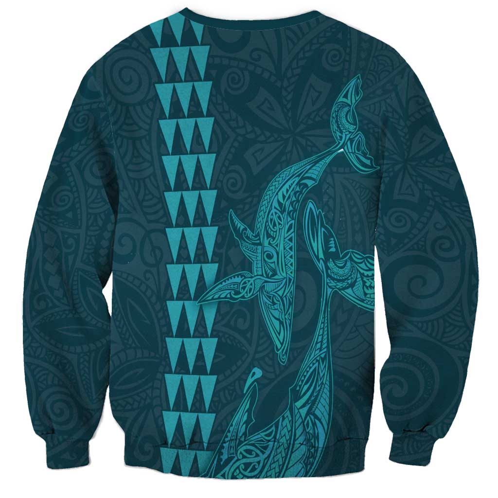 Aloha Hawaii Whale Kakau and Polynesian Tattoo Sweatshirt Turquoise Color LT03 - Polynesian Pride