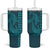 Aloha Hawaii Whale Kakau and Polynesian Tattoo Tumbler With Handle Turquoise Color