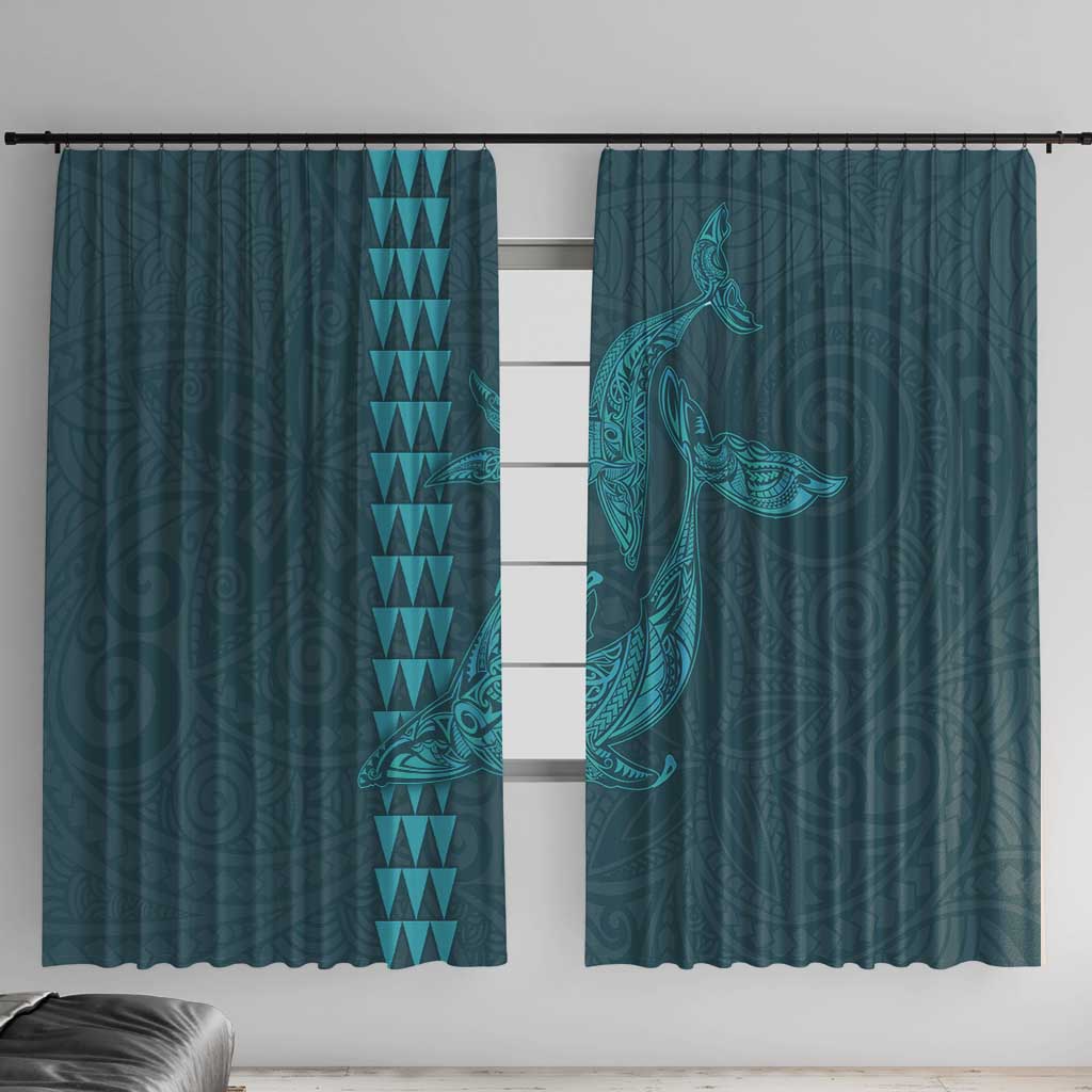 Aloha Hawaii Whale Kakau and Polynesian Tattoo Window Curtain Turquoise Color LT03 With Hooks Turquoise - Polynesian Pride