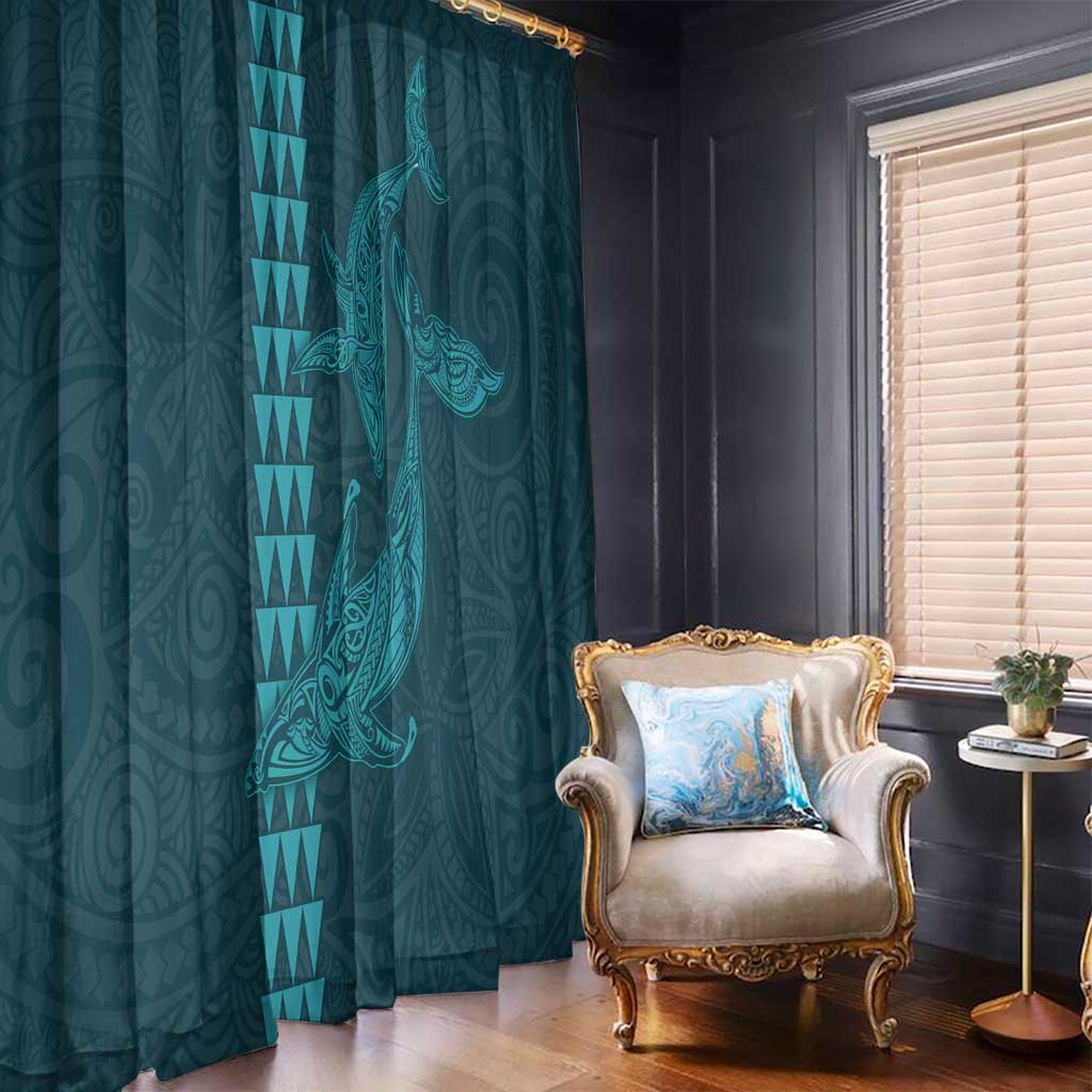 Aloha Hawaii Whale Kakau and Polynesian Tattoo Window Curtain Turquoise Color LT03 - Polynesian Pride