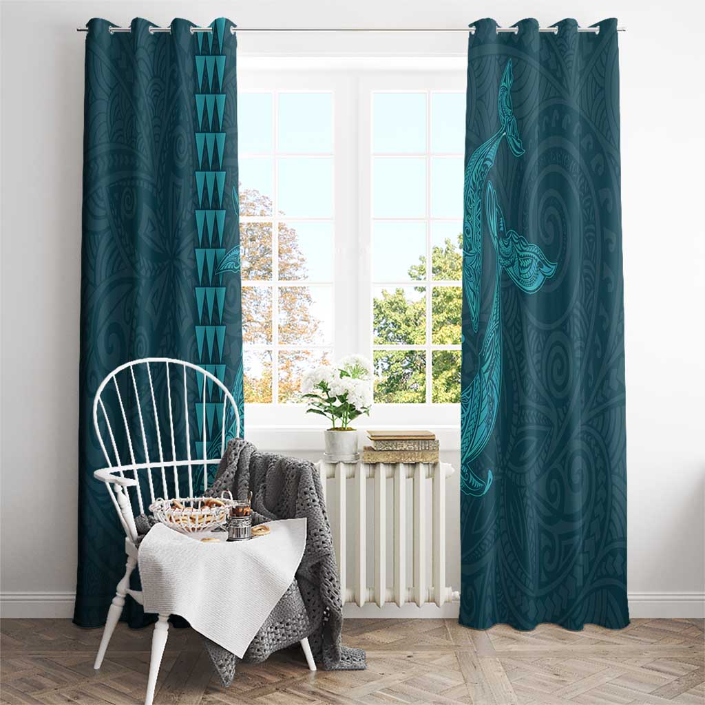 Aloha Hawaii Whale Kakau and Polynesian Tattoo Window Curtain Turquoise Color LT03 - Polynesian Pride