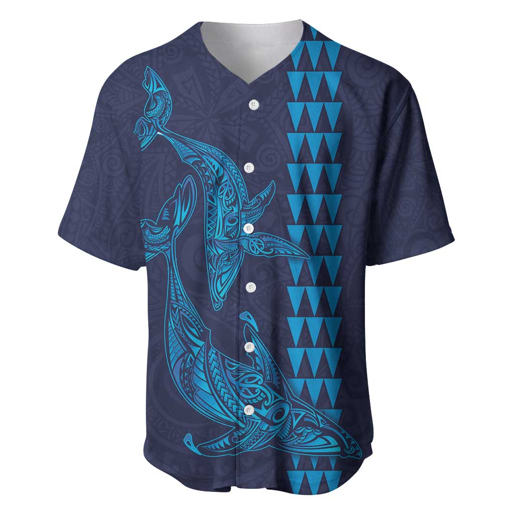 Aloha Hawaii Whale Kakau and Polynesian Tattoo Baseball Jersey Dark Navy Color