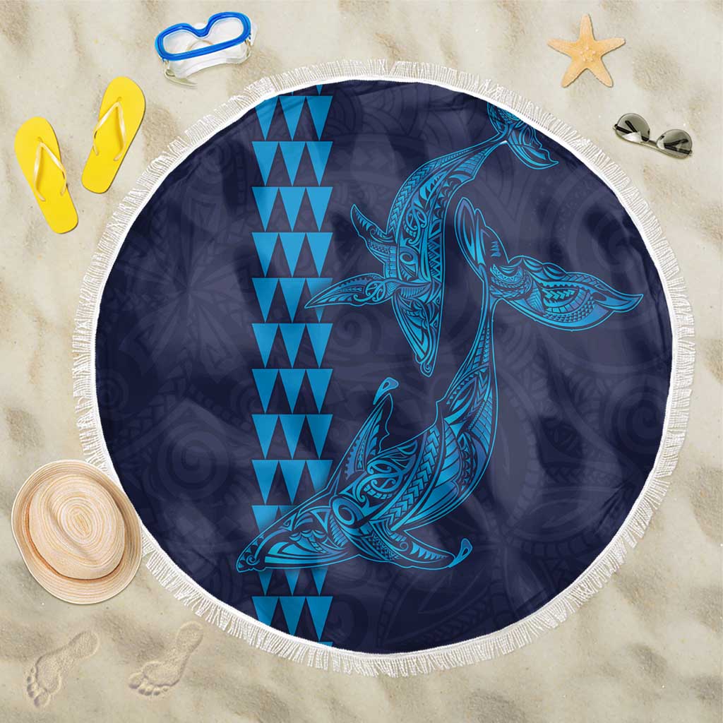 Aloha Hawaii Whale Kakau and Polynesian Tattoo Beach Blanket Dark Navy Color LT03 One Size 150cm Dark Navy - Polynesian Pride