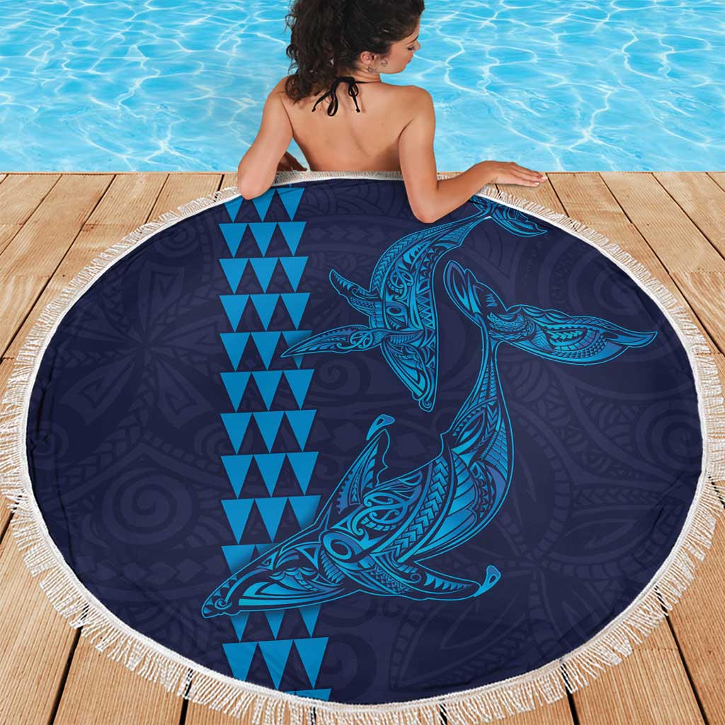Aloha Hawaii Whale Kakau and Polynesian Tattoo Beach Blanket Dark Navy Color LT03 - Polynesian Pride