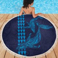 Aloha Hawaii Whale Kakau and Polynesian Tattoo Beach Blanket Dark Navy Color LT03 - Polynesian Pride