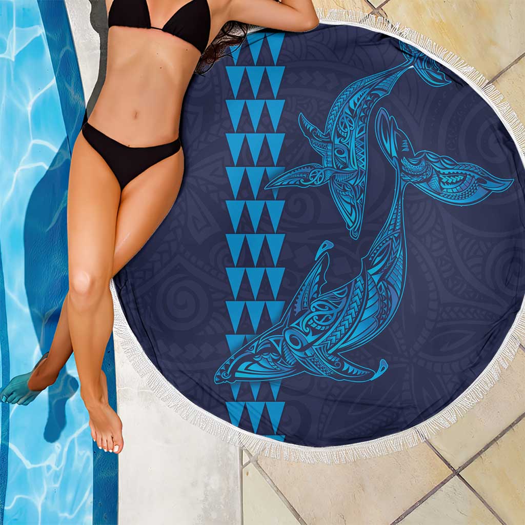 Aloha Hawaii Whale Kakau and Polynesian Tattoo Beach Blanket Dark Navy Color LT03 - Polynesian Pride