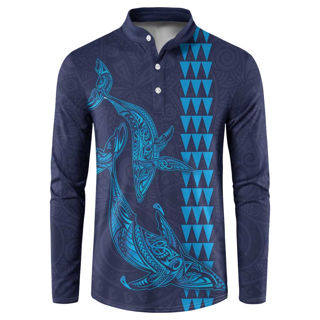 Aloha Hawaii Whale Kakau and Polynesian Tattoo Button Sweatshirt Dark Navy Color LT03 Dark Navy - Polynesian Pride