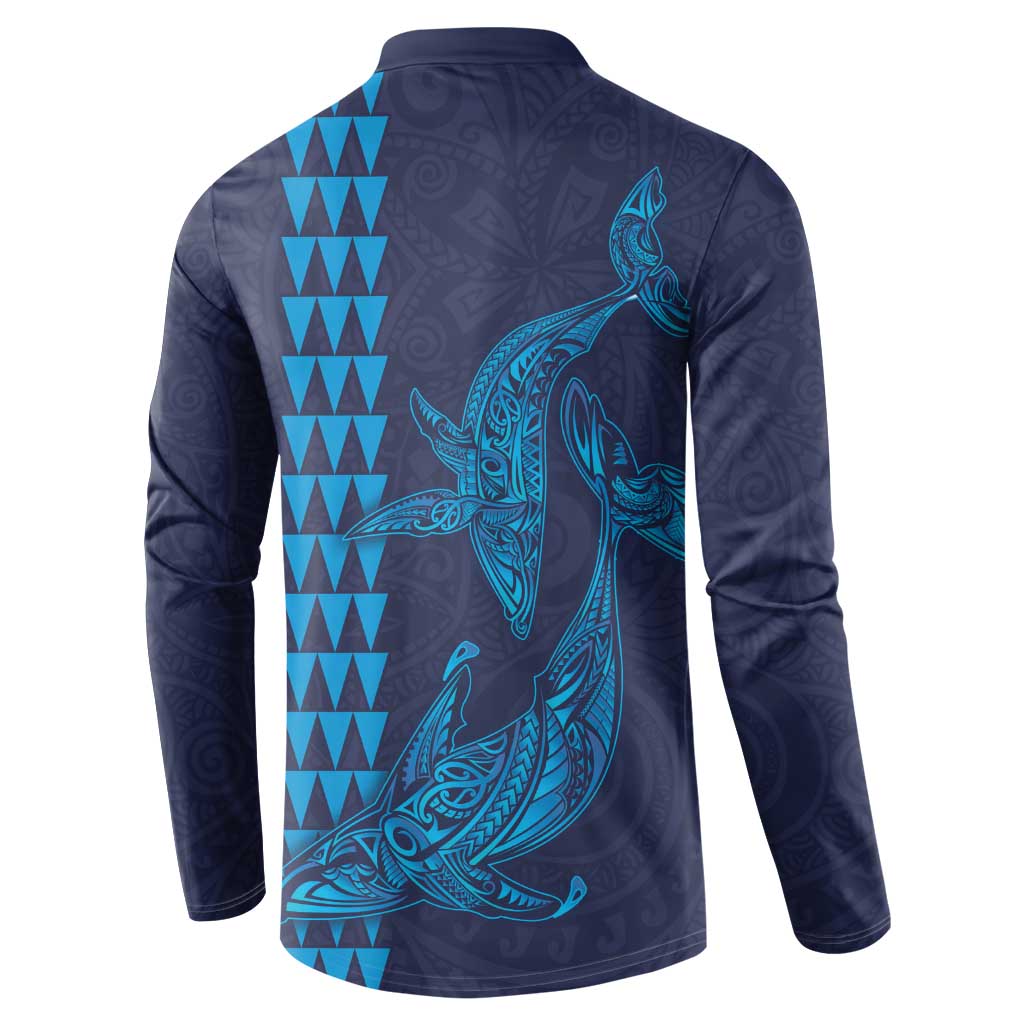 Aloha Hawaii Whale Kakau and Polynesian Tattoo Button Sweatshirt Dark Navy Color LT03 - Polynesian Pride