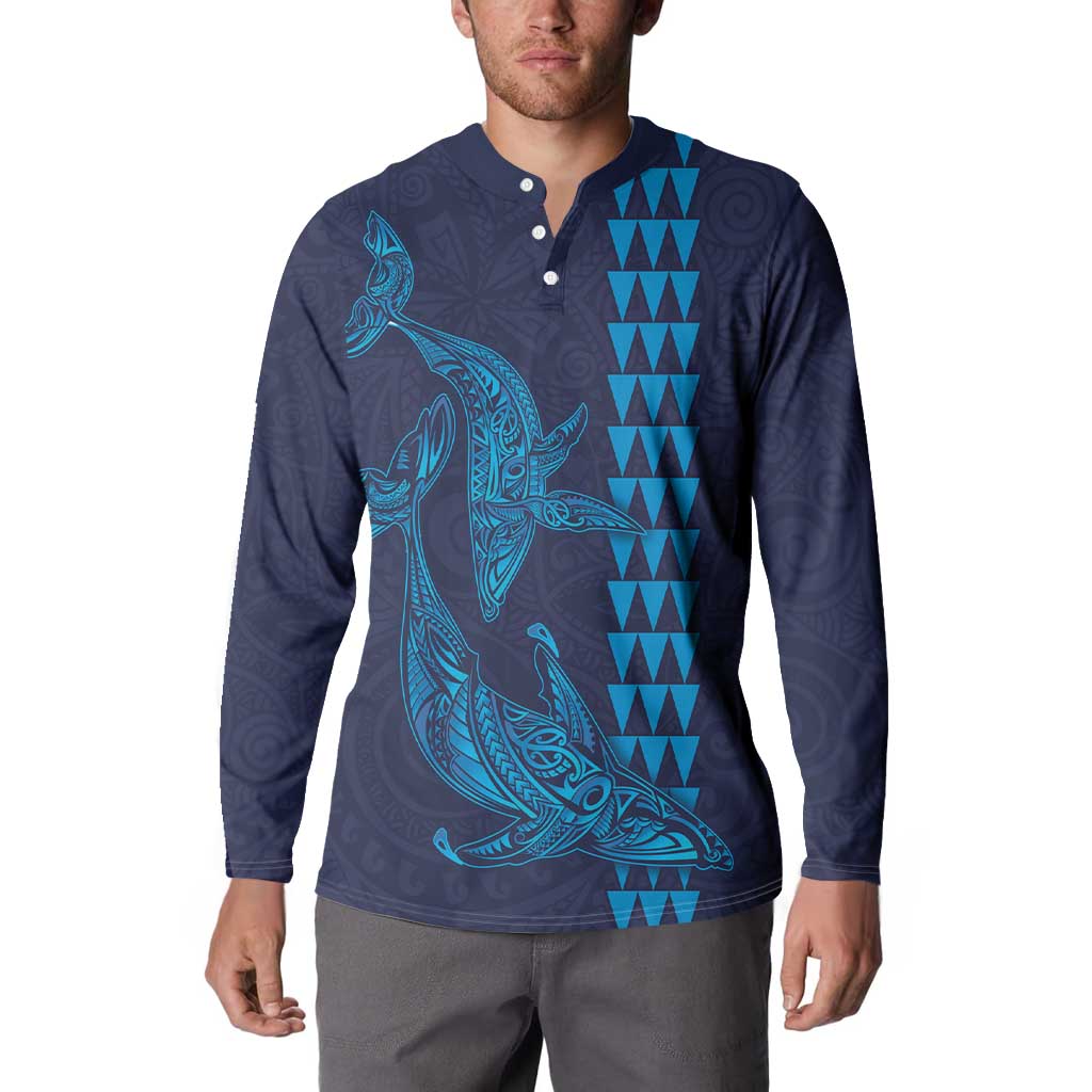 Aloha Hawaii Whale Kakau and Polynesian Tattoo Button Sweatshirt Dark Navy Color LT03 - Polynesian Pride