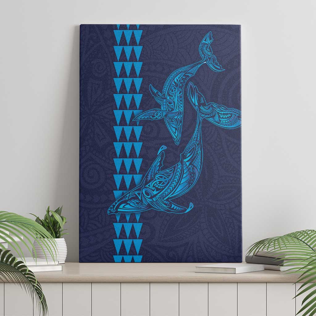 Aloha Hawaii Whale Kakau and Polynesian Tattoo Canvas Wall Art Dark Navy Color LT03 - Polynesian Pride