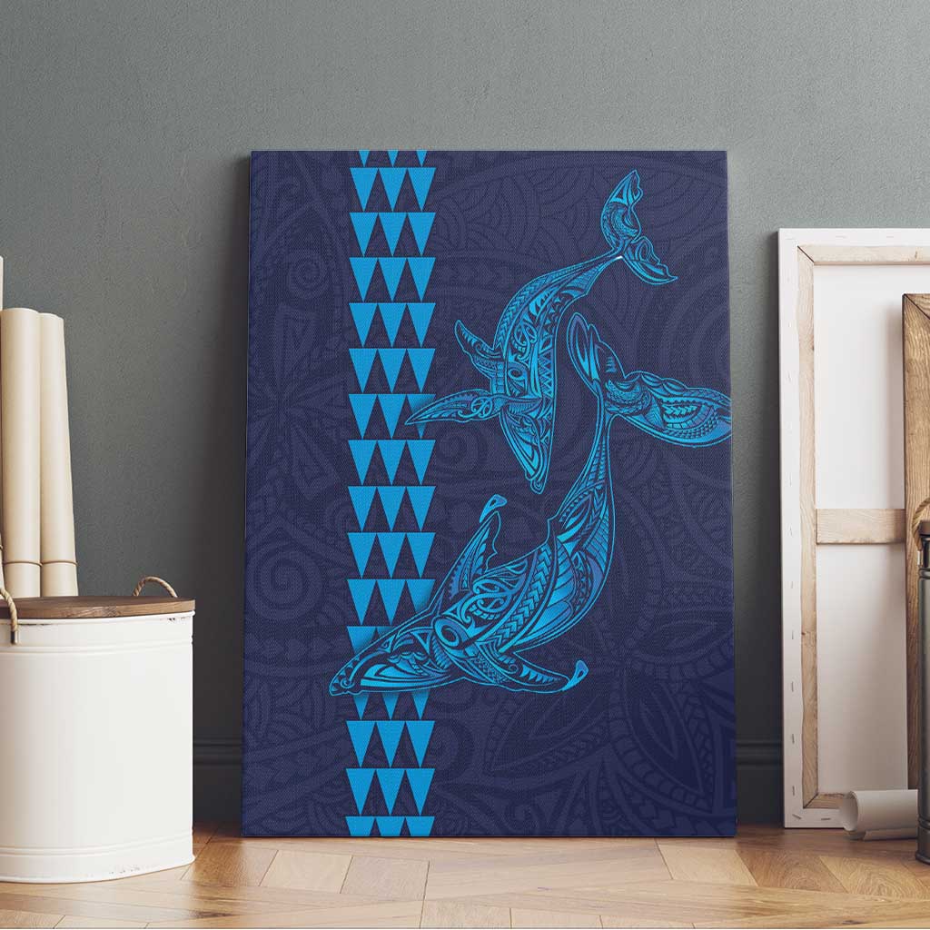 Aloha Hawaii Whale Kakau and Polynesian Tattoo Canvas Wall Art Dark Navy Color LT03 - Polynesian Pride