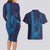 Aloha Hawaii Whale Kakau and Polynesian Tattoo Couples Matching Long Sleeve Bodycon Dress and Hawaiian Shirt Dark Navy Color