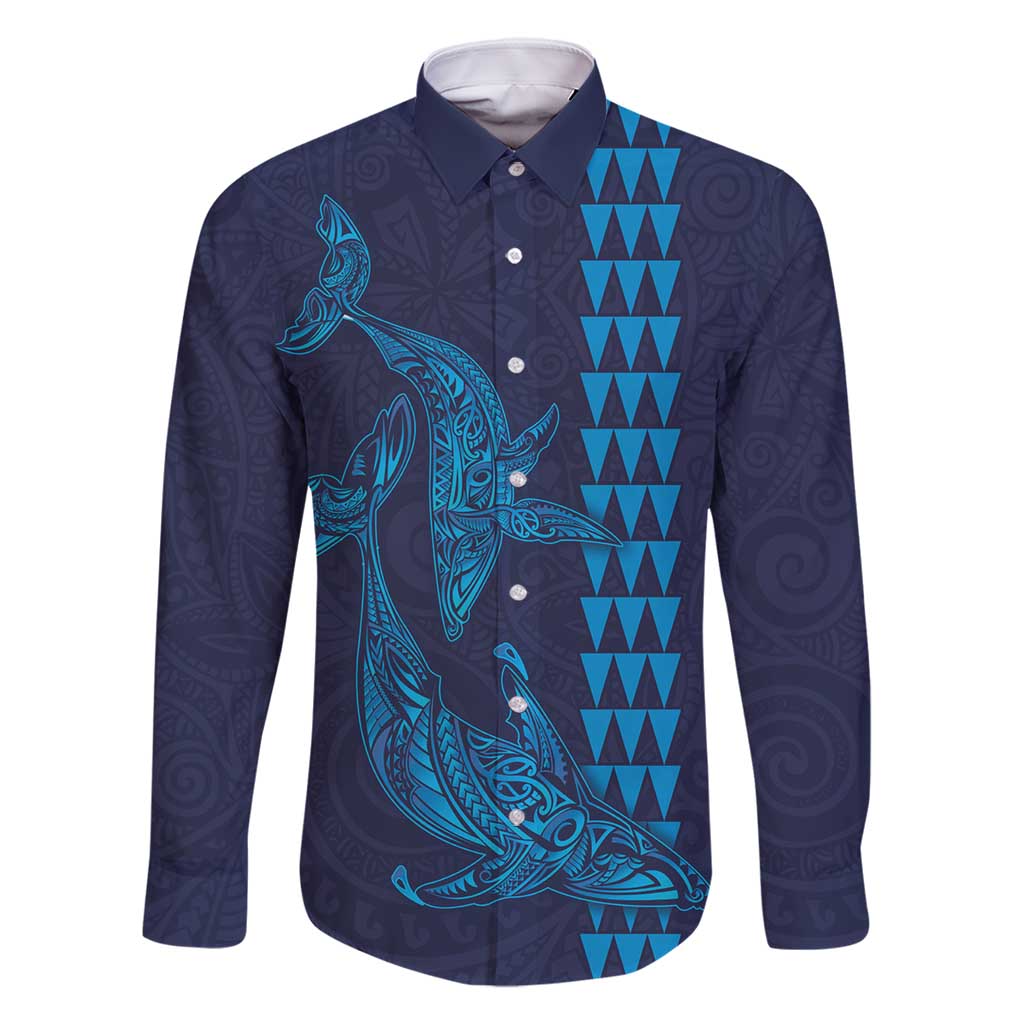 Aloha Hawaii Whale Kakau and Polynesian Tattoo Family Matching Mermaid Dress and Hawaiian Shirt Dark Navy Color