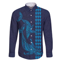 Aloha Hawaii Whale Kakau and Polynesian Tattoo Family Matching Puletasi and Hawaiian Shirt Dark Navy Color